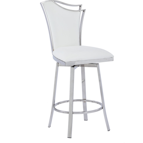 Nadia Swivel Counter Stool in White Leatherette & Stainless